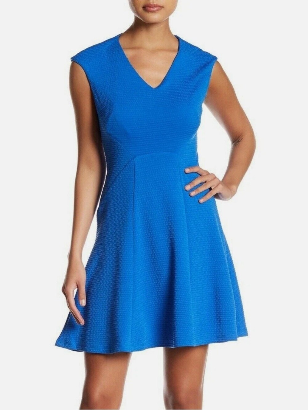 London Times Bright Blue V-Neck Sleeveless Fit & Flare Mini Dress